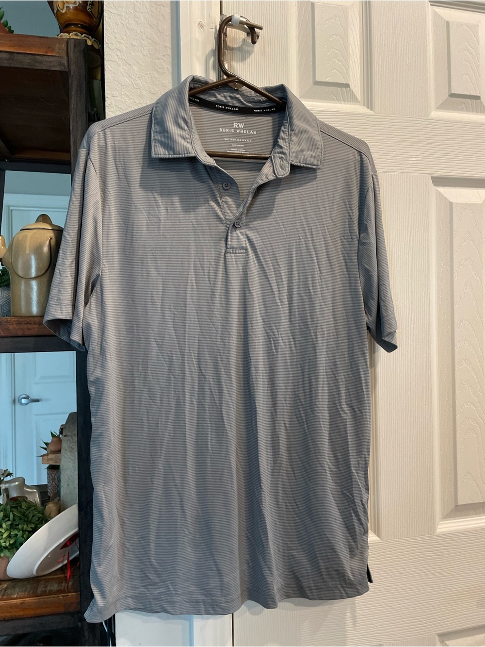 Rorie Whelan Gray Pinstriped Performance short sleeve golf polo Men’s Medium